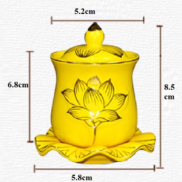 Chum ly nước có nắp khắc Hoa sen nổi có đế lá sen 8cm/9cm/10.5cm.