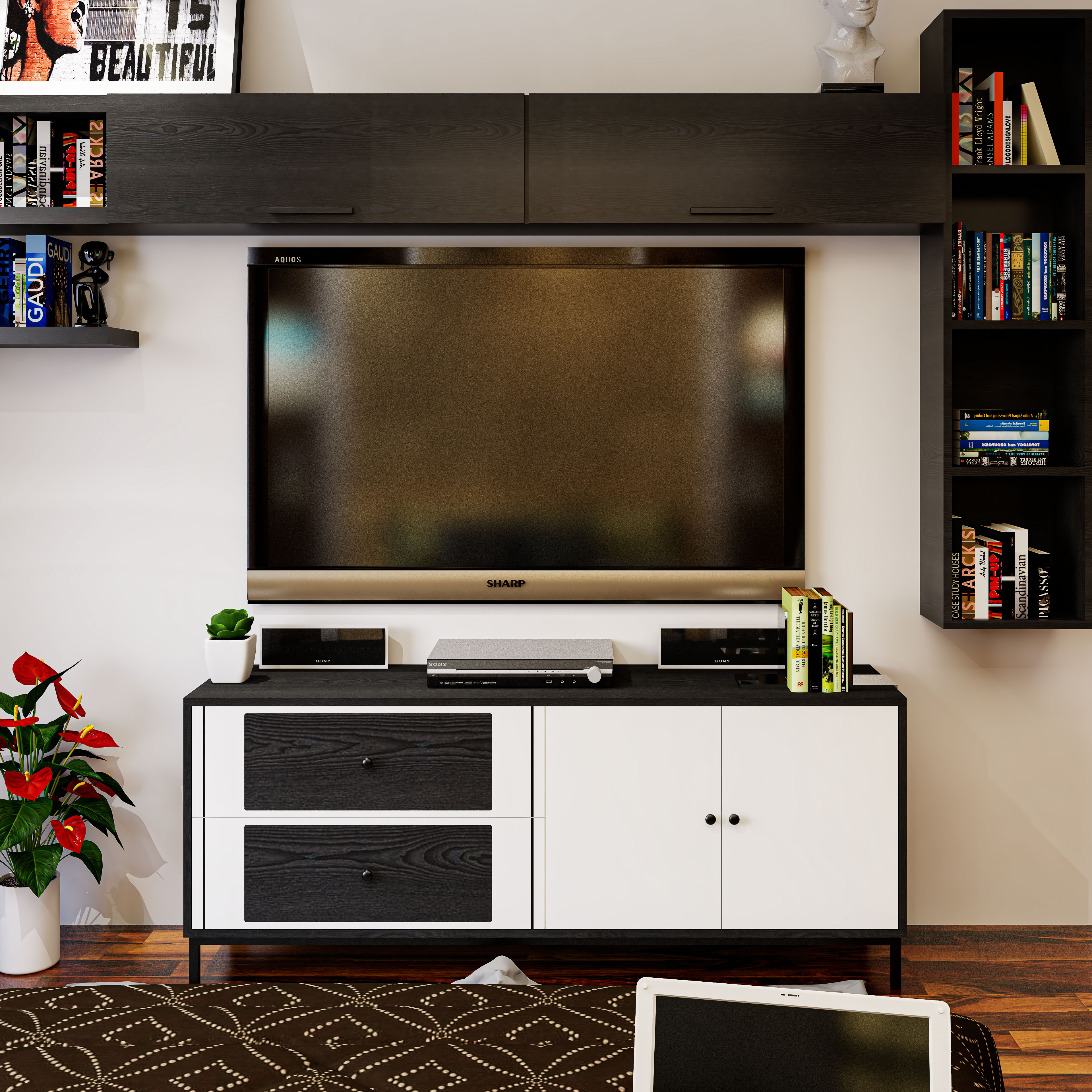 TAKO, Kệ TV 2 ngăn kéo - chân sắt , 160cm x 40cm x 65cm , KTV_036