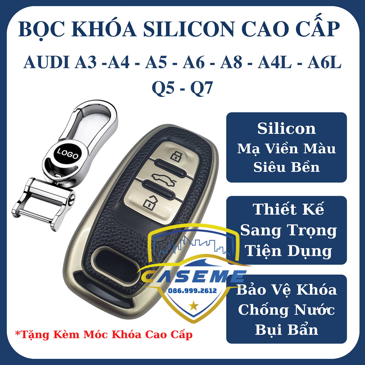 Ốp, bọc bảo vệ chìa khóa cho xe Audi A3, A4, A5, A6, A8, A4L, A6L, Q5, Q7