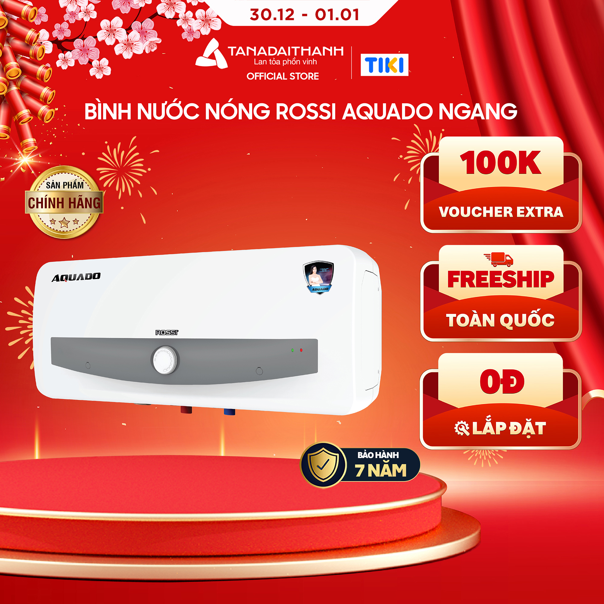 Bình nóng lạnh gián tiếp Rossi Aquado Ngang (15/20/30 Lít) - Chính hãng, Bảo Hành 7 năm