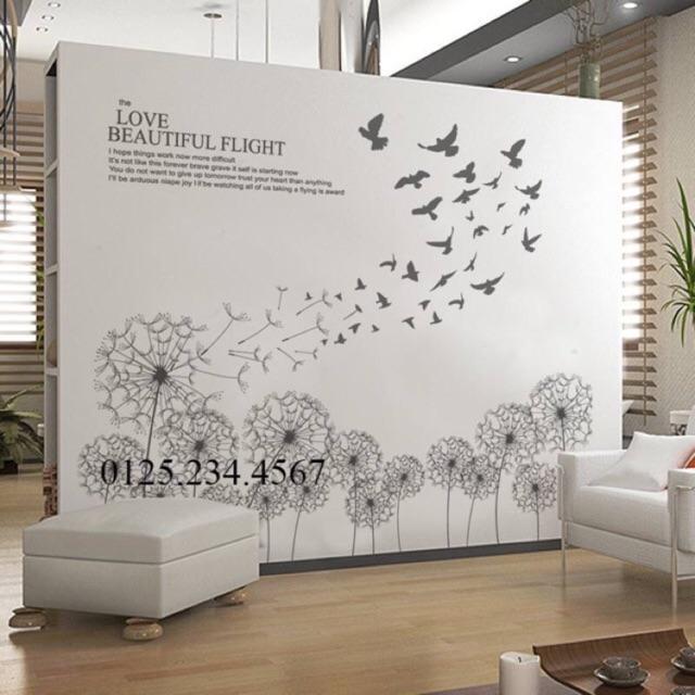 Decal dán tường bồ công anh và chim én