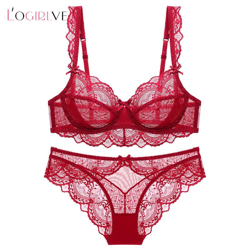Logirlve Mới Siêu Mỏng Áo Ngực Áo Quần Lót Plus Kích Thước D E Cup Thêu Nữ Lót Ren Trắng Lót Ren Khoét Hở
