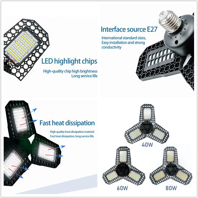 Đèn LED Nhà Để Xe 40W 60W 80W Có Thể Biến Dạng Ánh Sáng 110V 220V Siêu Sáng Chiếu Sáng Công Nghiệp Góc Điều Chỉnh bóng Đèn Cho Hội Thảo