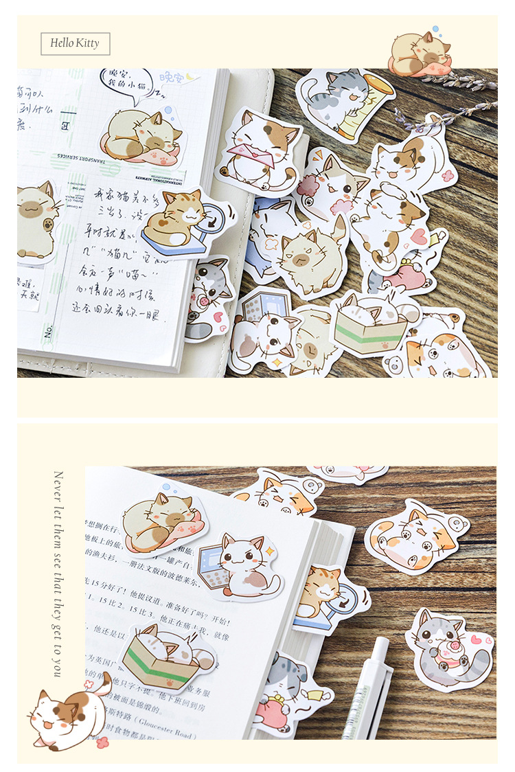 Sticker chủ đề Mèo Mập - Hộp 45 miếng dán trang trí sổ tay Bullet Journal - M057