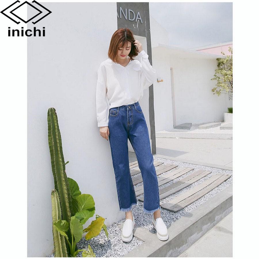 Quần jean nữ INICHI Q714 xanh trơn chất đẹp