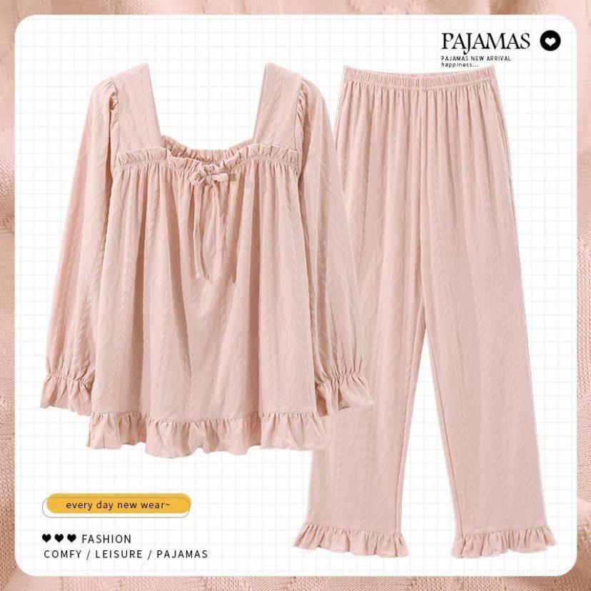 Bộ Mặc Nhà Cotton Dài Tay Nơ Mới Nhất