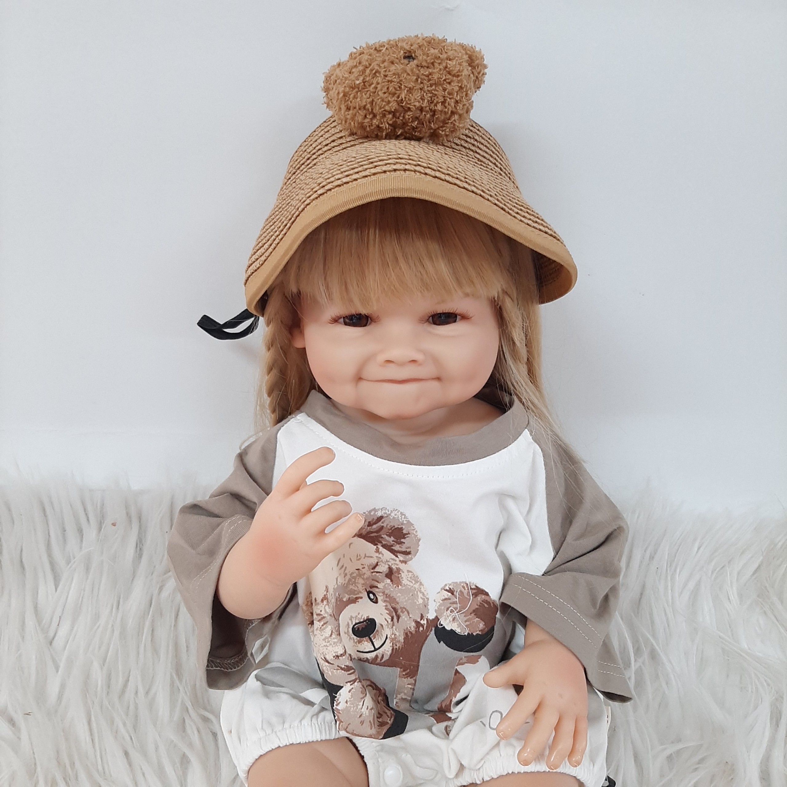 Búp Bê Bé Gái  Cười Mỉm Tái Sinh Thân Nhựa Mềm 55CM _ Reborn Body Full Silicone 22inch Doll