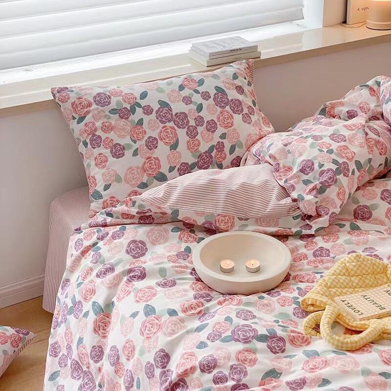 Set Cotton Living Hàn Quốc Dây Nơ Hàng Nhập Khẩu Cao Cấp Hoa Nhí Hồng
