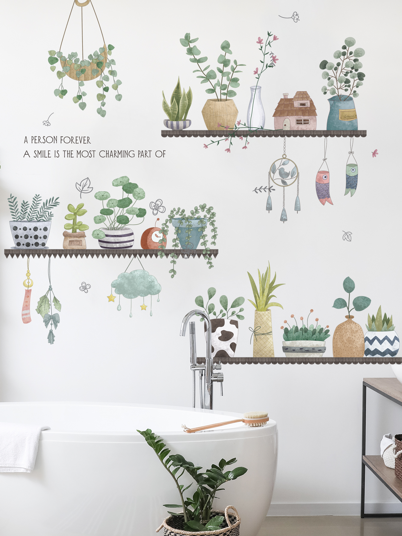 Sticker Giấy Dán Tường Decal Dán tường Tranh Dán Tường Trang Trí Tường Mẫu Kệ Hoa Lá Phong Cách Vintage ZDB-2284