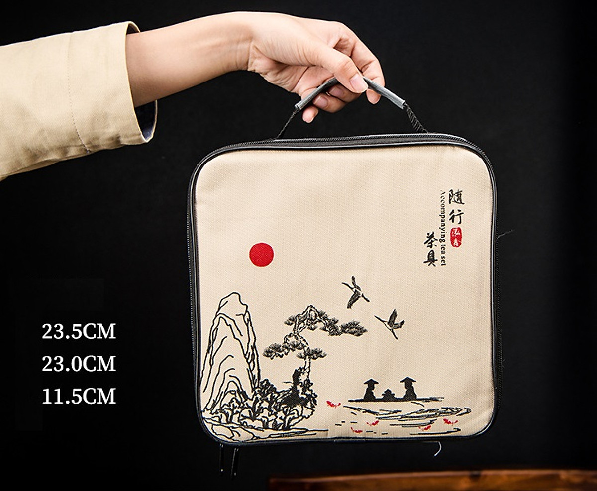 Bộ Bình Trà Tử Sa Tráng Men Mờ Có Túi Đựng Đi Du Lịch Tiện Lợi Gồm 1 Ấm Trà, 6 Tách, 1 Khay Trà