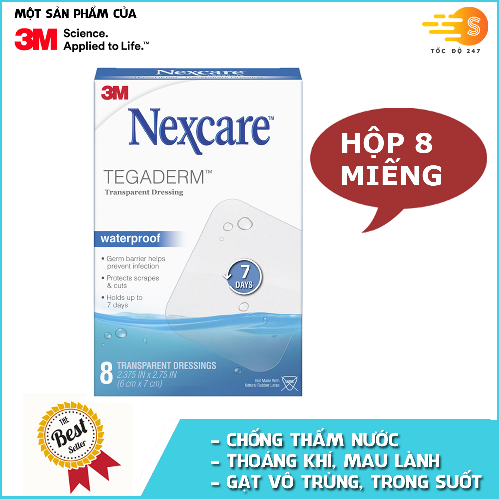 Hộp 8 miếng gạc vô trùng chống thấm nước trong suốt Nexcare 3M H1624, kích thước 60.3mm x 69.8mm