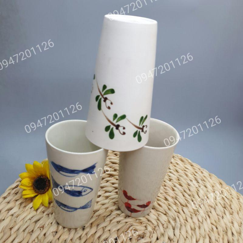 Cốc sứ dáng trụ thon 250ml vẽ hoa văn dễ thương - Cốc uống nước cốc uống cà phê - Gốm sứ Bát tràng