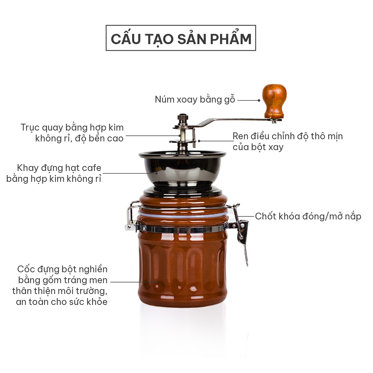 Máy xay cafe cầm tay | Cối xay cà phê hạt với lõi nghiền bằng gốm cao cấp bền bỉ | Dụng cụ xay cafe