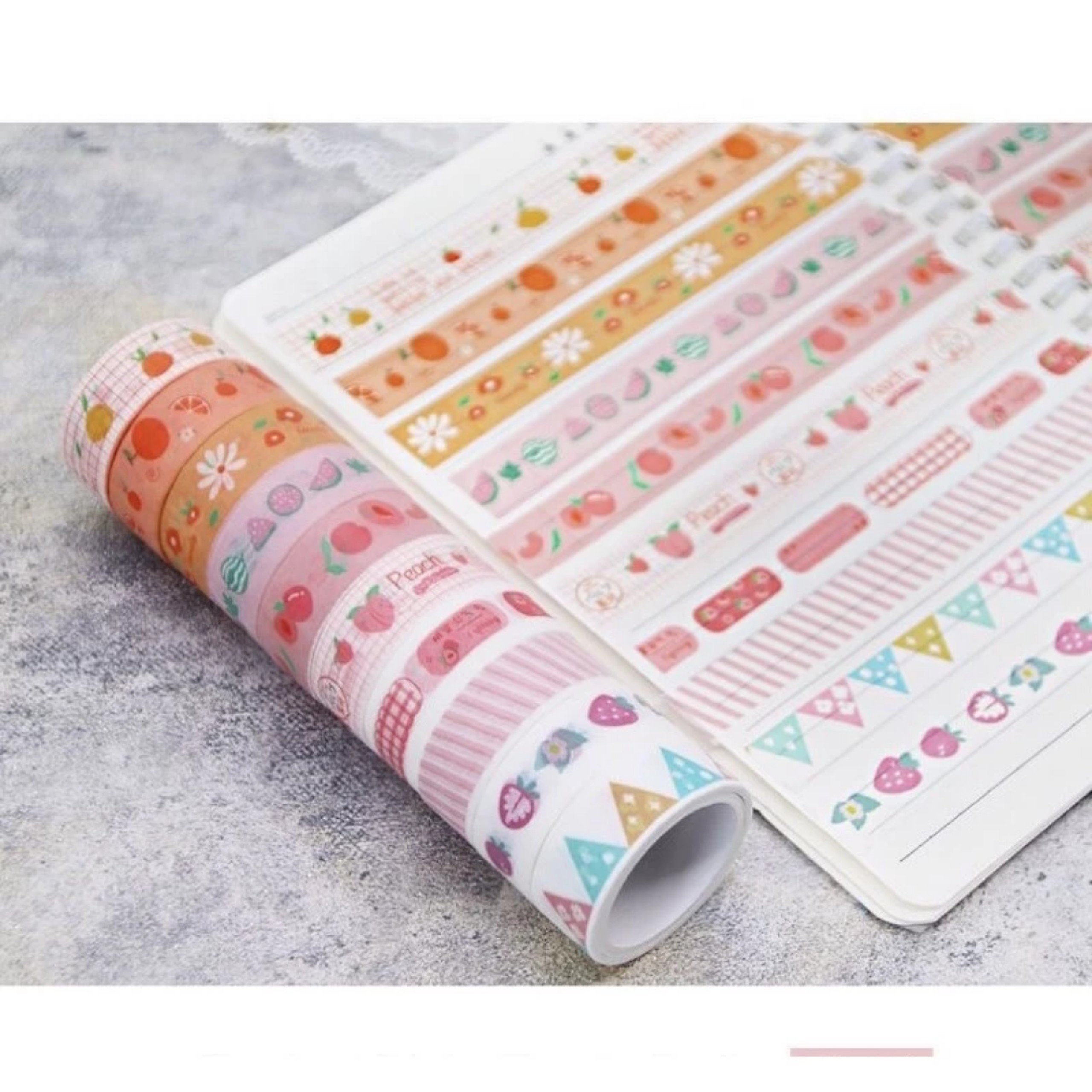 Lẻ 1 Cuộn băng dính washi tape dán trang trí họa tiết hoạt hình dễ thương, cuộn băng dán sticker nhiều hình cute