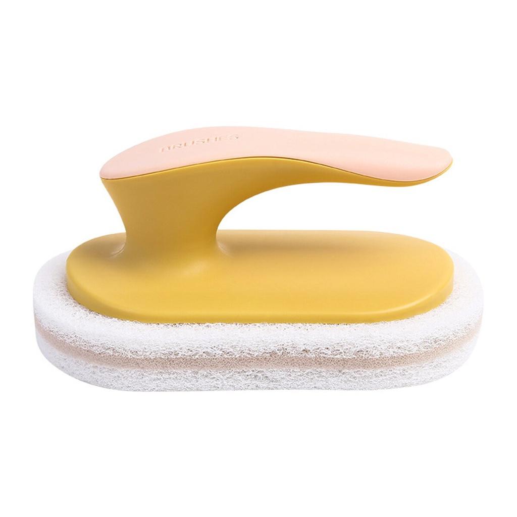 Cleaning Brush, Portable Household Sponge Brush with Handle for Kitchen Bathroom, Yellow/Dark Blue/White