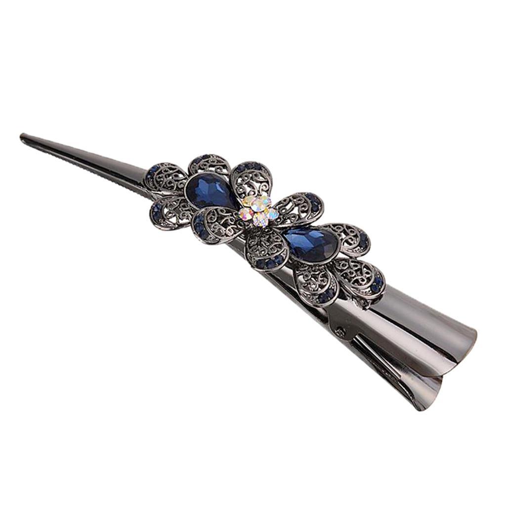 2x Rhinestone Flower Alligator Hair Clip Hairpin Metal Duckbill Hair Grip Womens
