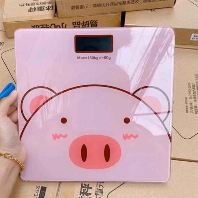 Cân mặt con heo dễ thương,Cân điện tử trọng tải lên tới 180kg họa tiết con heo dễ thương