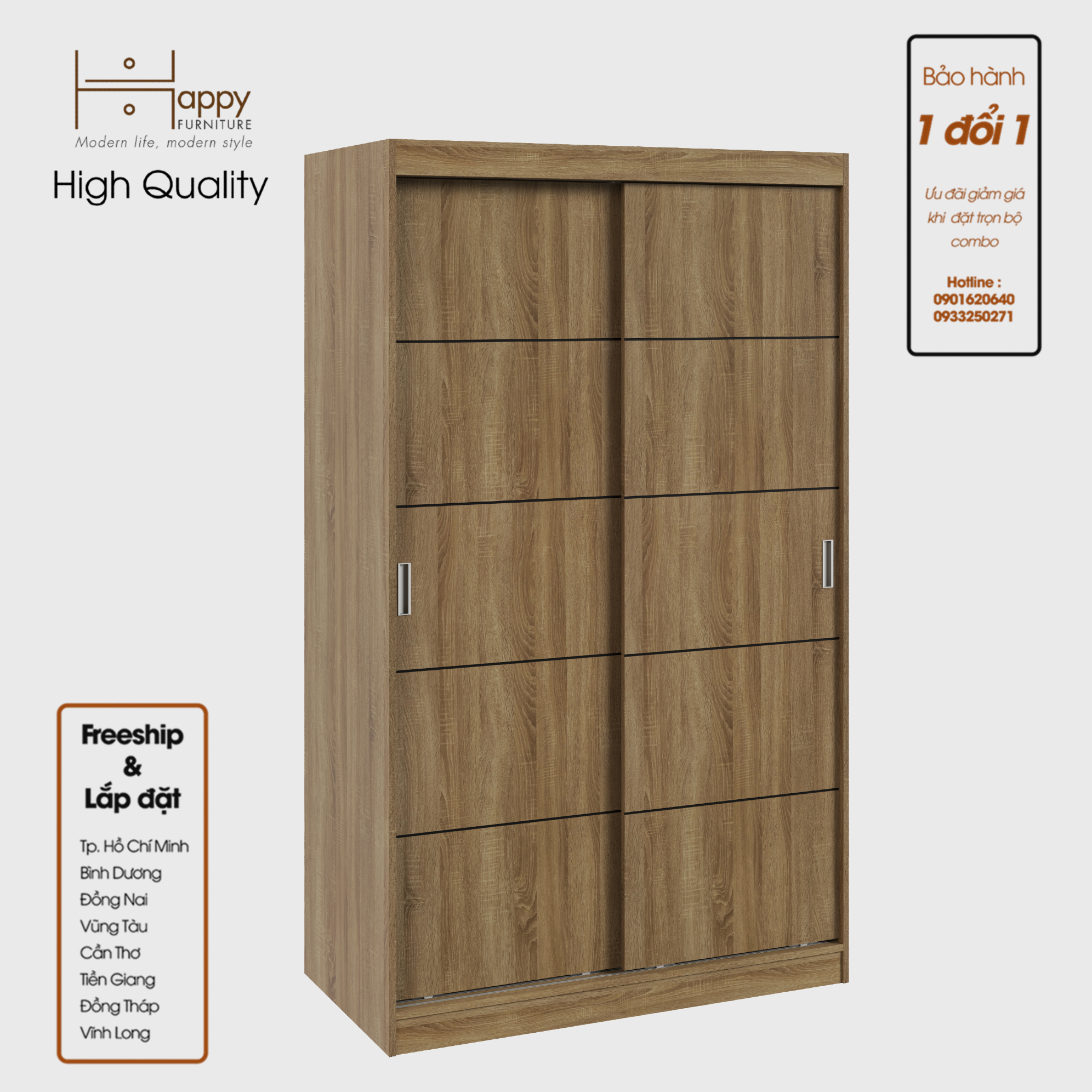 HAPPY FURNITURE , Tủ treo quần áo cửa lùa - RUNI , TCL_005 , 120cm x 60cm x 203cm