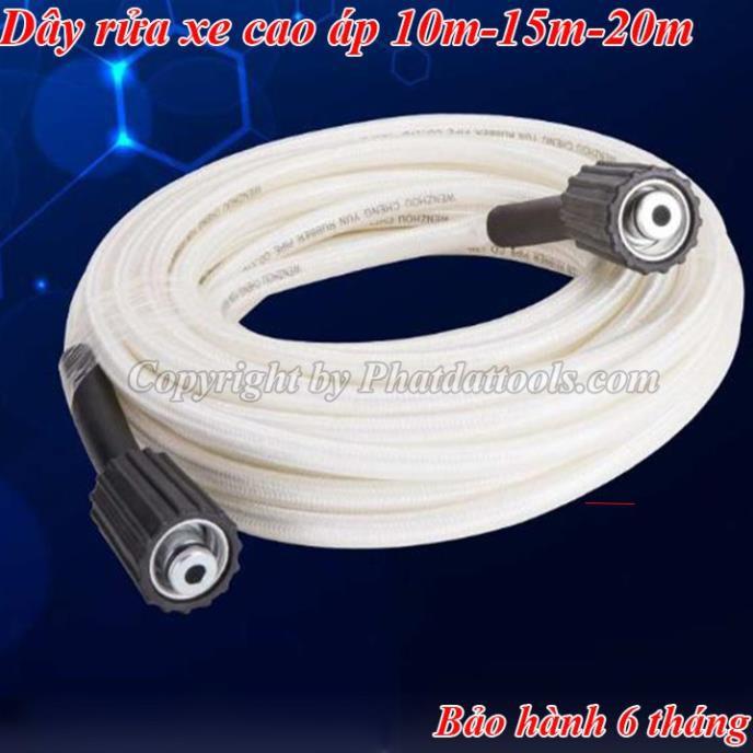 Cuôn dây rửa xe cao áp 10m-15m-20m cho máy rửa xe-Tặng kèm khớp nối dài dây rửa xe-Màu Trắng