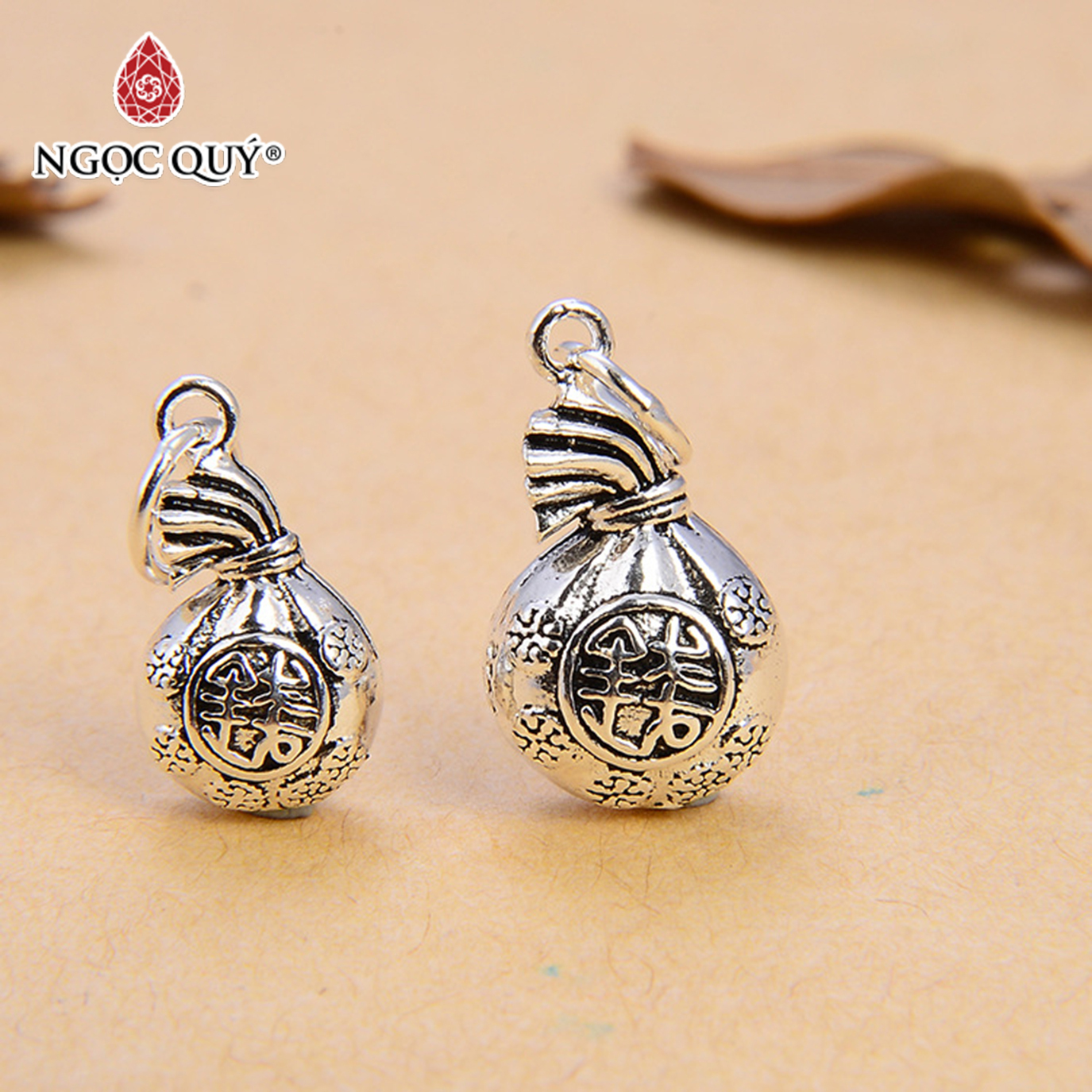 Combo 2 cái charm bạc túi tài lộc treo size 8,6x 12,4 mm - Ngọc Quý Gemstones