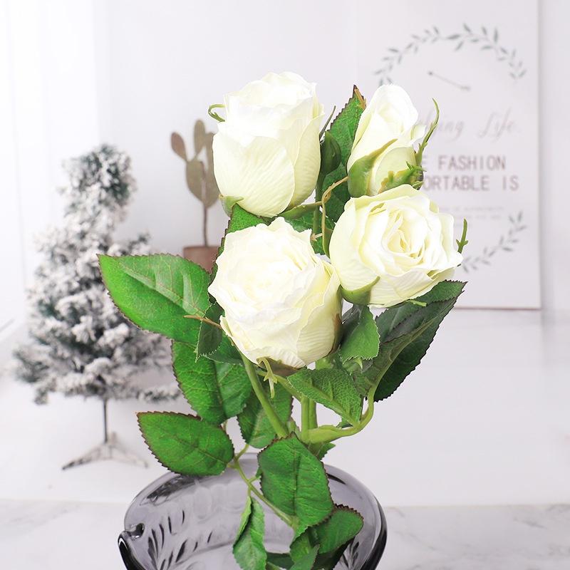 1 Bó Hoa Hồng Giả 4 Đầu Bông Trang Trí Tiệc Cưới