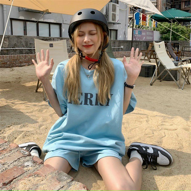 Set thun cộc merry nữ - Bộ áo phông form rộng tay lỡ mix quần short suông trơn, style Ulzzang, Set thun áo tay lỡ kèm quần đùi cộc nữ