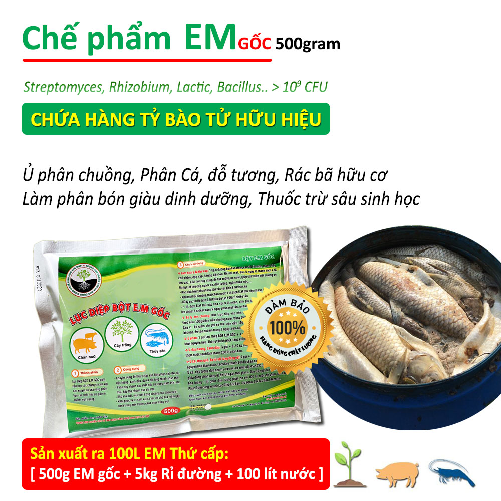 Combo 5 gói Chế phẩm sinh học EM gốc 500g - Chứa hàng tỷ vi sinh vật có lợi - Men vi sinh ủ cá, rác bã hữu cơ làm phân bón - Xử lý mùi hôi