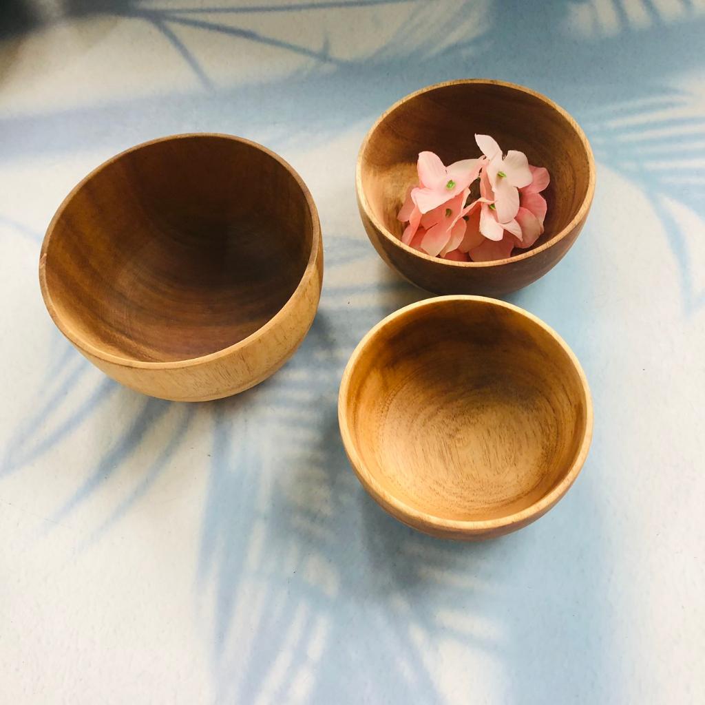 Bát/Tô/Chén Gỗ Keo Tự Nhiên 12x7/11x5/10x5 cm, Bát Ăn Cơm, Soup, Chè, An Toàn Cho Sức Khỏe, Chụp Ảnh Decor