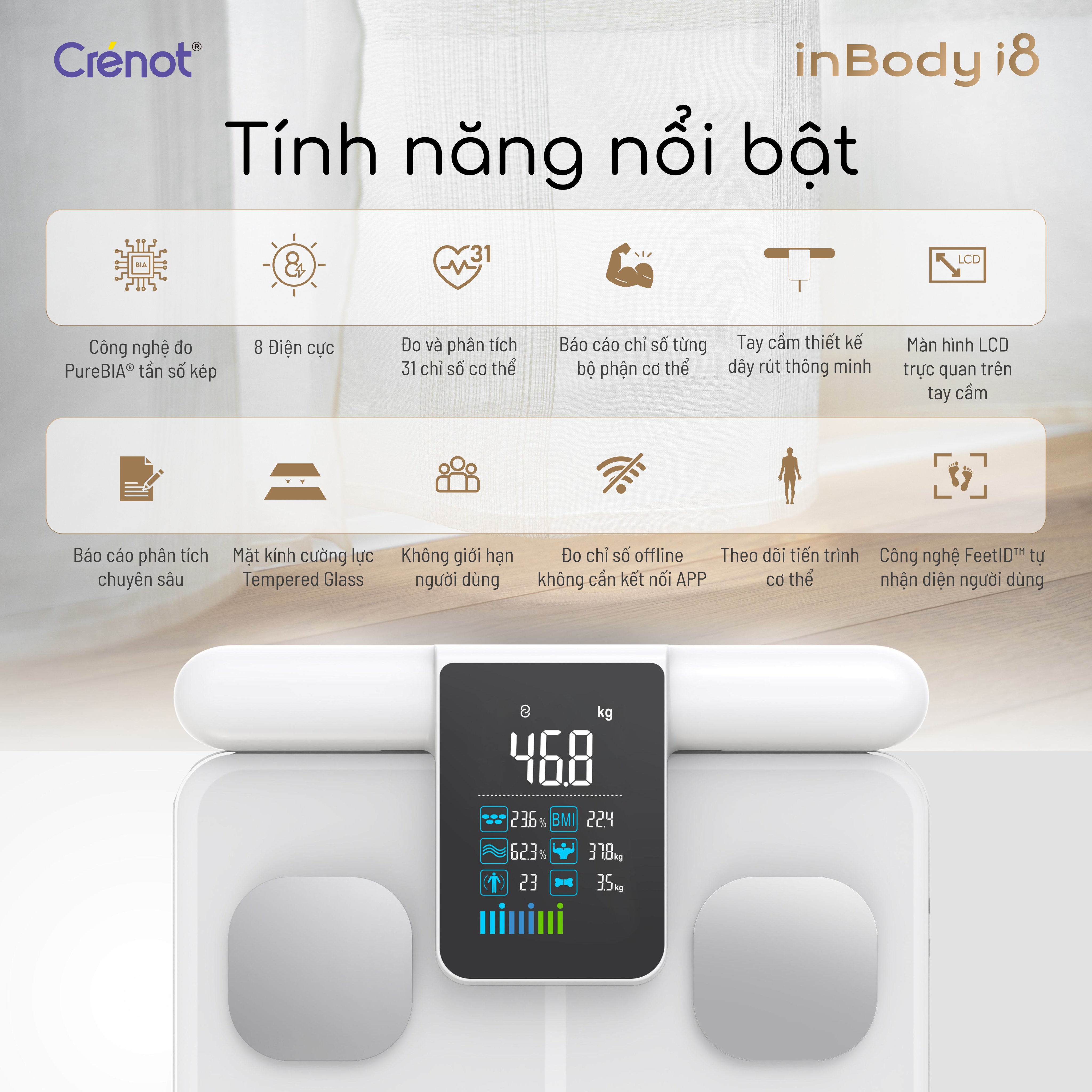 Cân sức khoẻ điện tử thông minh Crenot inBody i8 cao cấp phân tích 31 chỉ số cơ thể inBody mini học đo cân nặng mỡ y tế