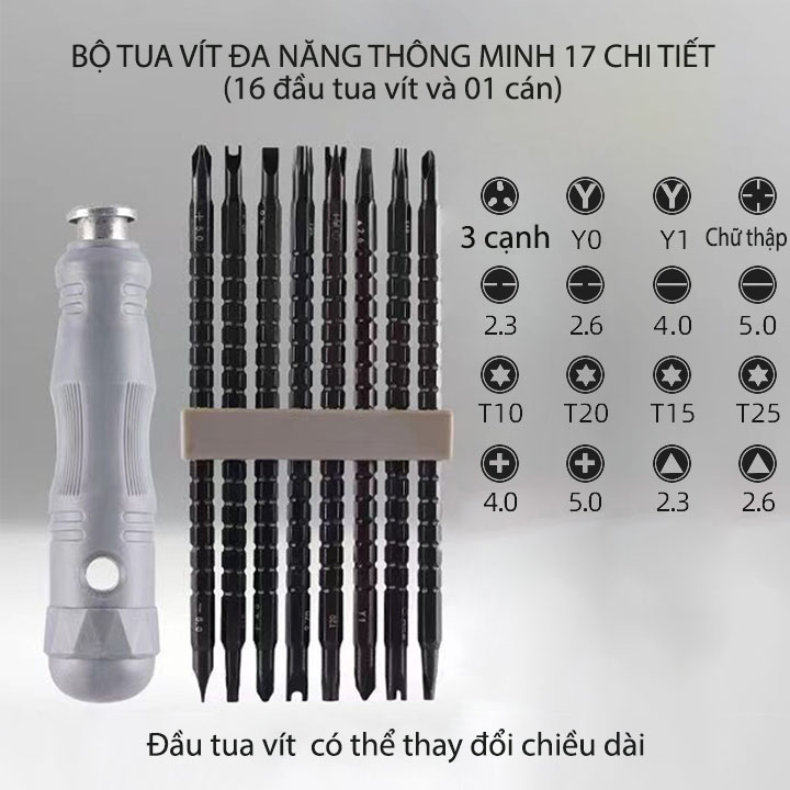 Bộ tua vít đa năng thông minh 17 chi tiết, có thể thay đổi chiều dài