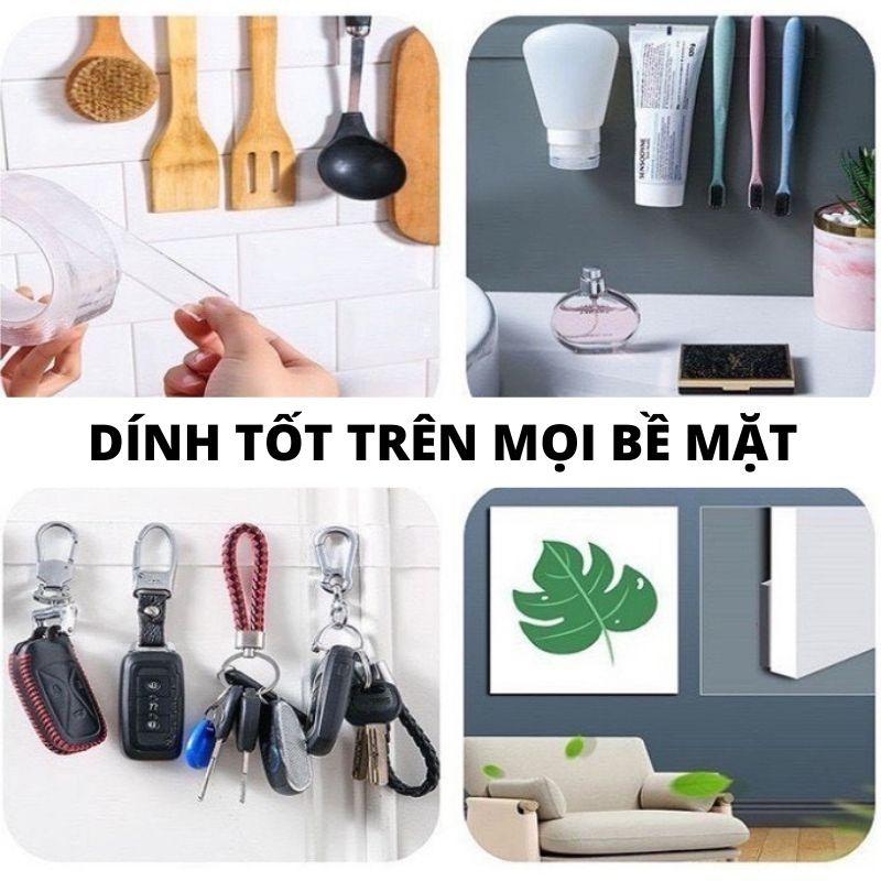 Băng dính 2 hai mặt keo trắng đa năng trong suốt 5m dày siêu dính, siêu chắc