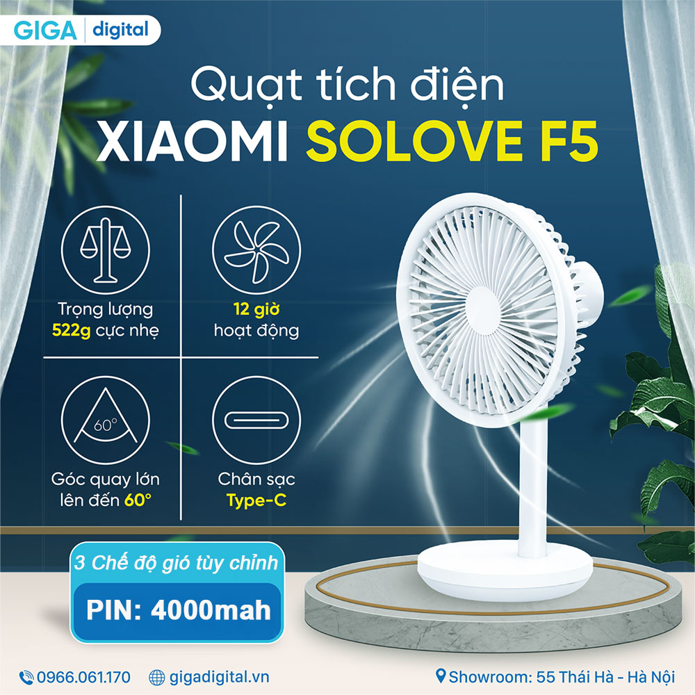 Quạt tích điện để bàn 12h Xiaomi Solove F5 - Hàng Chính hãng