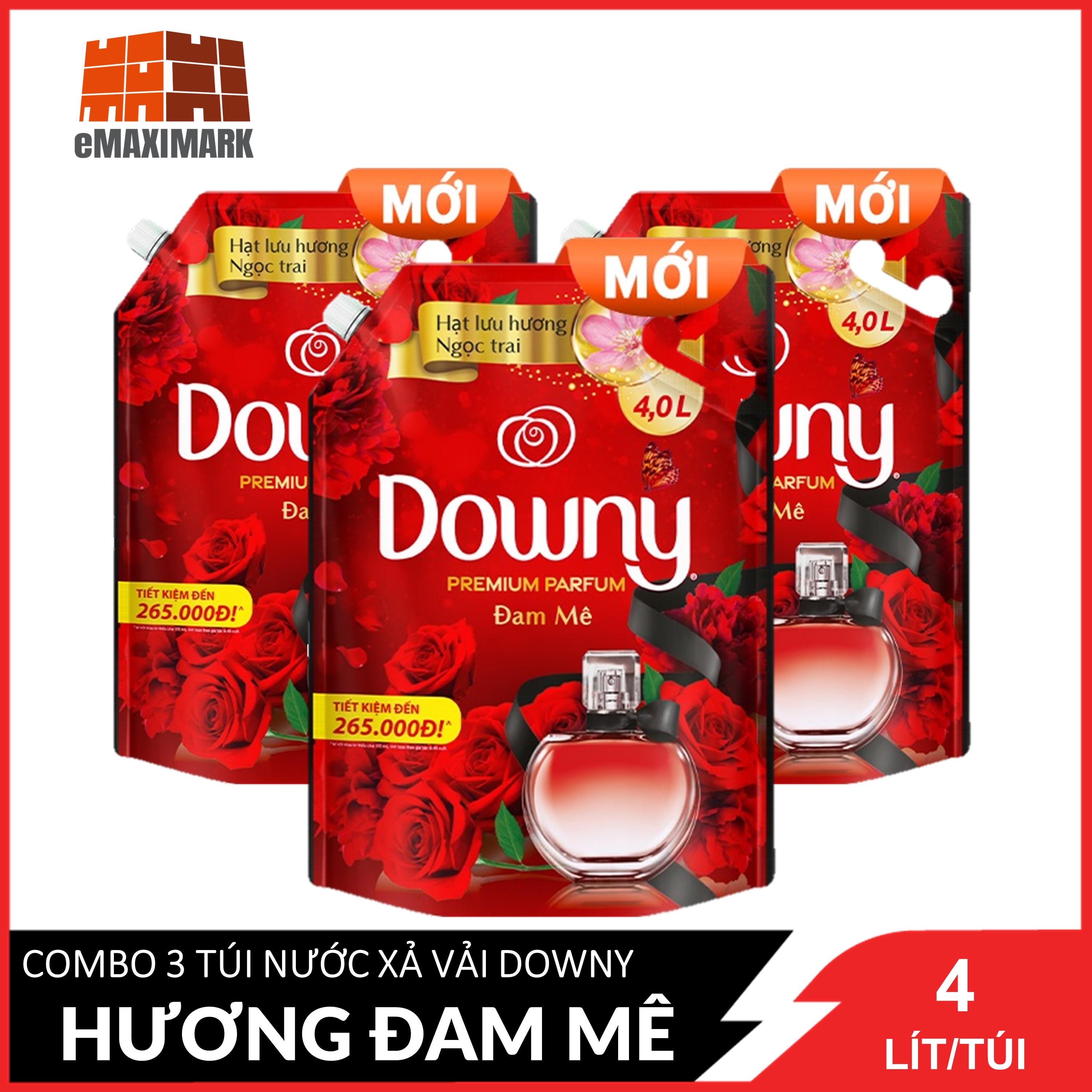 Thùng 3 Túi Nước Xả Vải DOWNY Nước Hoa Cao Cấp Đậm Đặc Hương Đam Mê Túi 4L