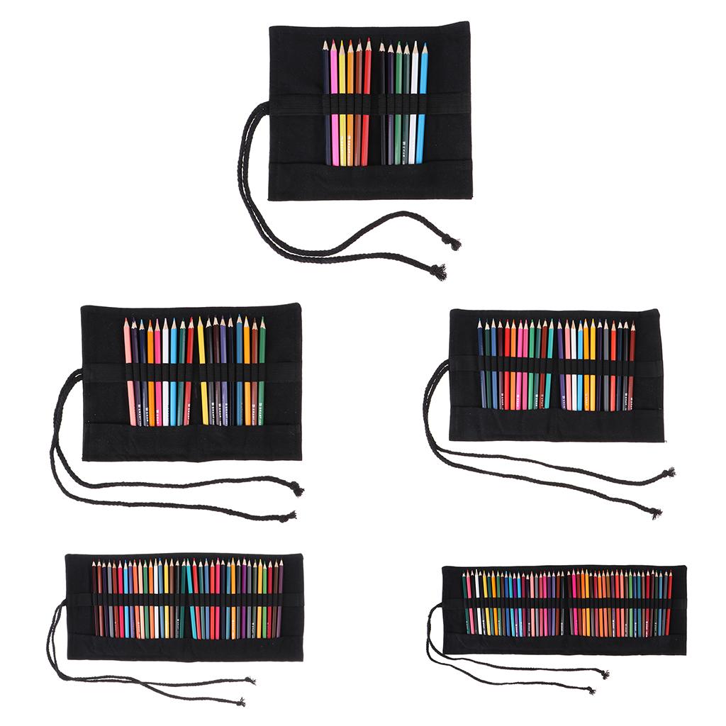 1 Set Large Capacity Pencil Bag Rolling Canvas Painting Pencil Wrap Stationery Pouch