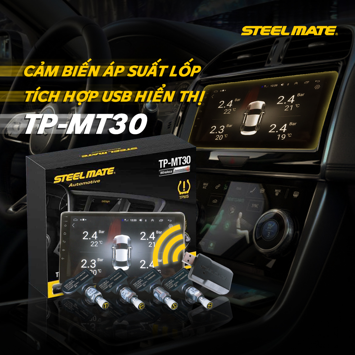 Cảm biến áp suất lốp năng lượng mặt trời TP-MT30 STEELMATE