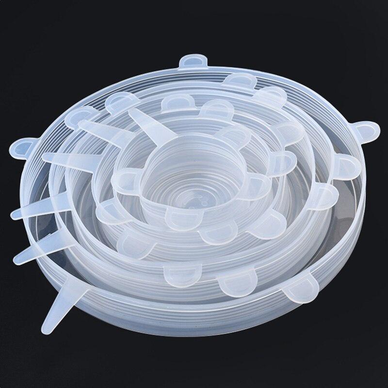 6 Pcs/ Set Food Silicone Cover Cap Keeping Fresh Seal Stretchy Wrap Cover Bowl Reusable Airtight Silicone Lids For Cookware Bowl