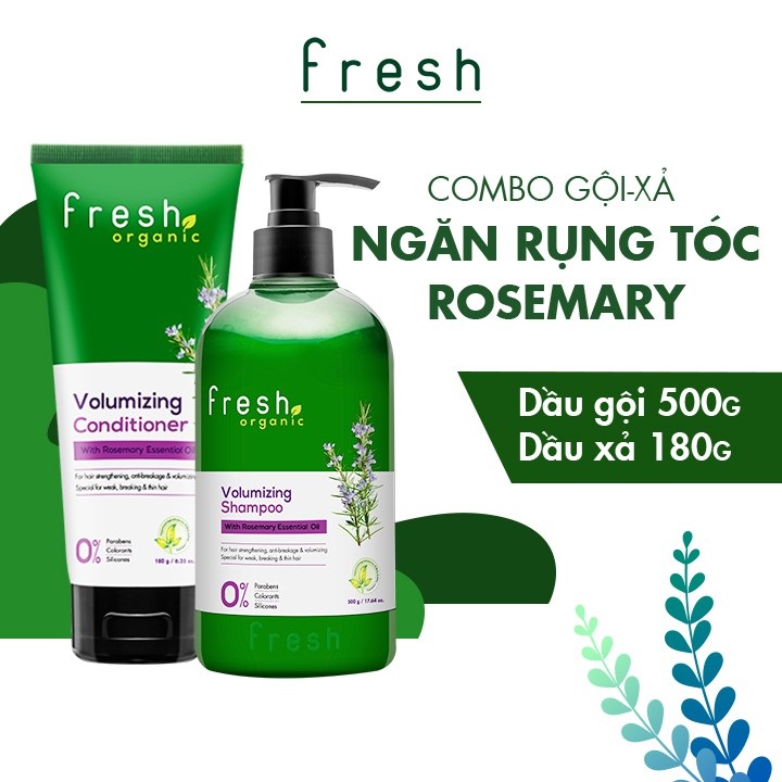 Bộ đôi gội xả Fresh Organic phục hồi hư tổn chiết xuất Hương thảo hữu cơ 500g + 180g