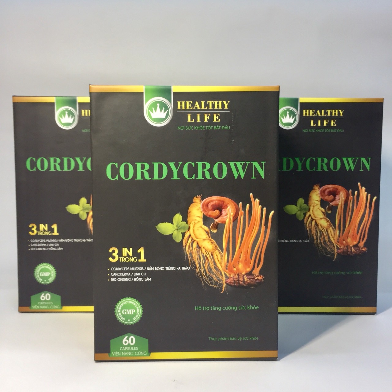 Combo 3 hộp Viên nang Đông trùng hạ thảo CordyCrown chính hãng Healthy Life (Hộp 60 viên)