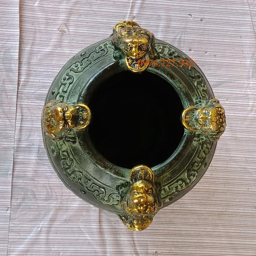 Hũ chiêu tài 4 cóc màu xanh giả cổ, kích thước 14x12cm, hũ đồng 4 cóc, giá bán hũ chiêu tài