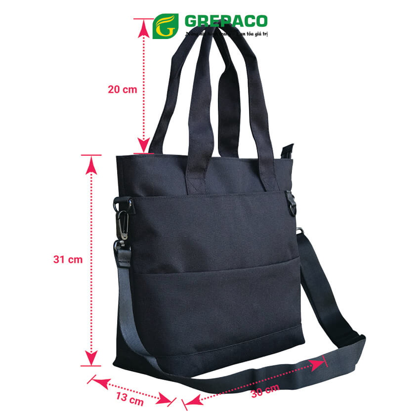 Túi Tote Đeo Vai Nữ Grepaco Vải Bố Canvas Màu Đen Nhiều Ngăn Có Khóa Kéo Đeo Chéo Hoặc Xách Tay Đựng Laptop Phụ Kiện Đi Làm, Đi Học, Đi Du Lịch Thời Trang Hàn Quốc - Hàng Chính Hãng