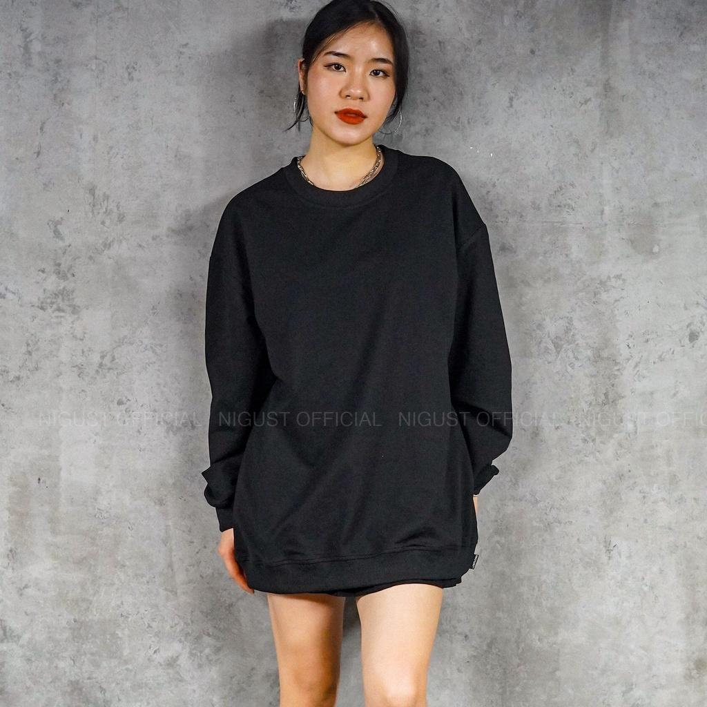 Áo sweater trơn nam nữ local brand NIGUST N000 chất liệu nỉ da cá form rộng oversized màu đen trắng Fullbox