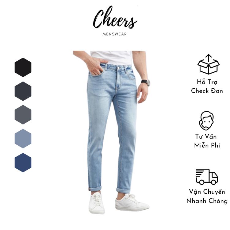 Quần Bò Nam Dài- Quần Jeans Nam Dài Cheers Chất vải Denim Co Dãn Cao Cấp, có Bigsize từ 28-36 với 05 màu sắc mặc thay đổi