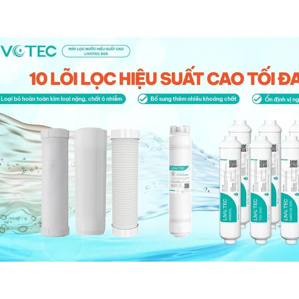 [TẶNG BỘ LÕI] Máy lọc nước RO Livotec 609, Tinh khiết đóng chai, Giàu kiềm, giàu khoáng, 2 chế độ nước