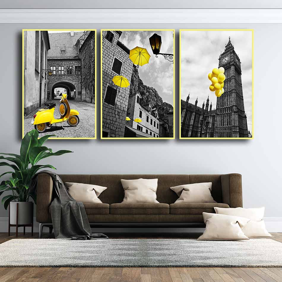 Bộ 3 tranh canvas treo tường Decor Phong cảnh Châu Âu - DC089