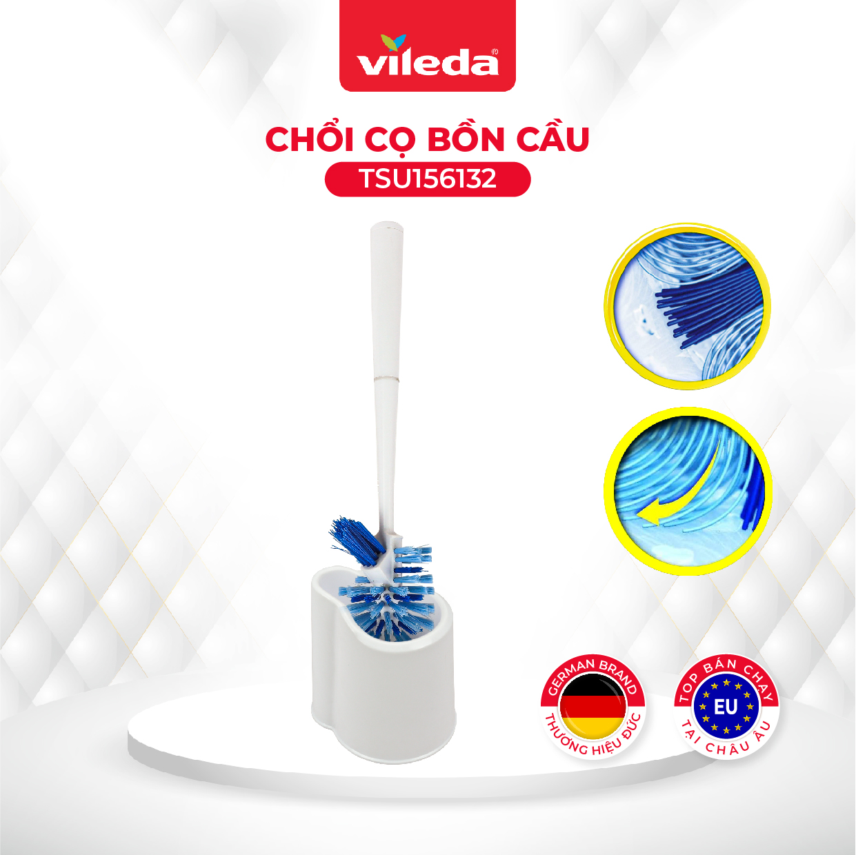 Bàn chải cọ toilet VIELDA Power Brush kèm khay đựng, đầu lông cọ bền, cứng, thiết kế 2 đầu cọ tiện dụng - TSU156132