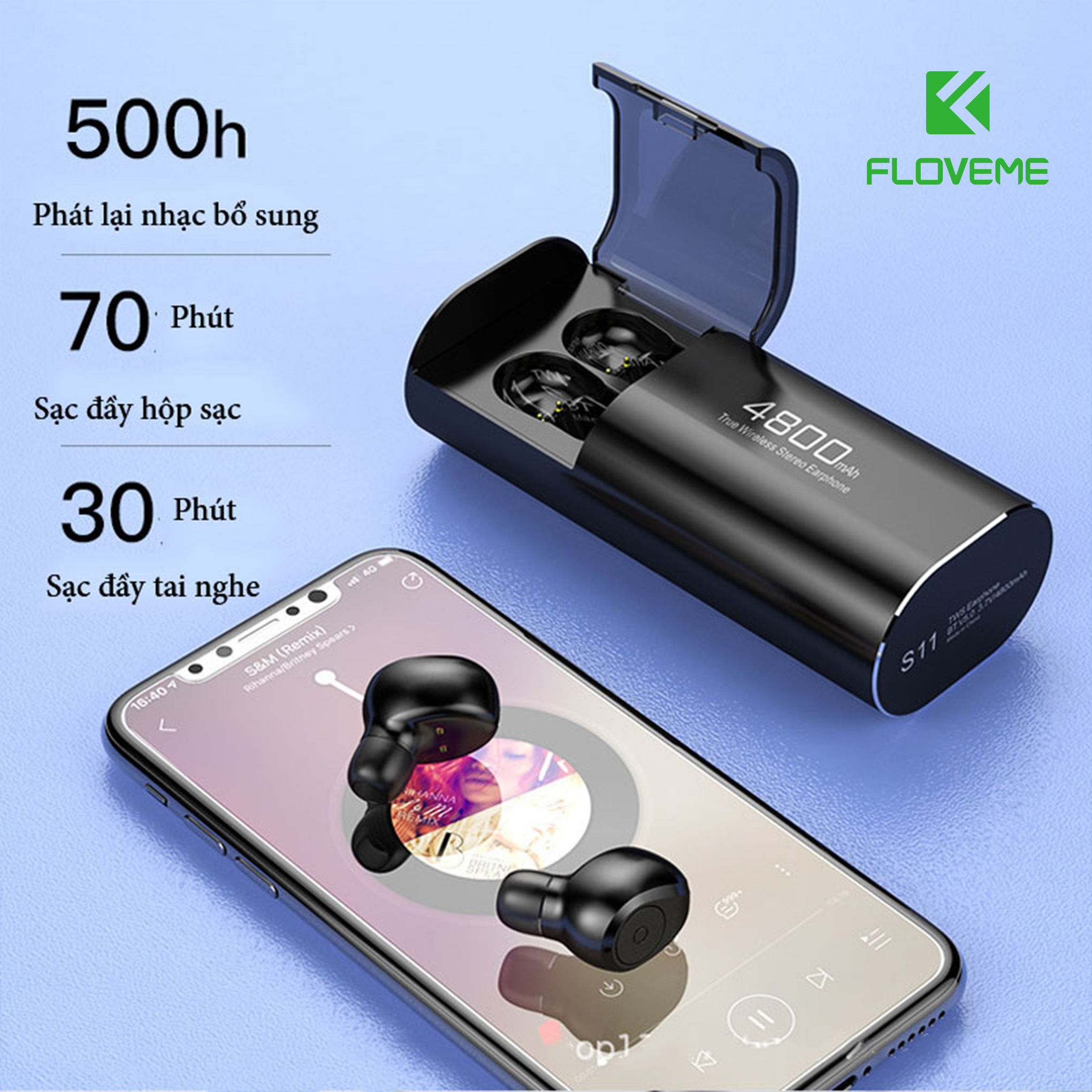 Tai nghe bluetooth FLOVEME S11 – Âm thanh HIFI chất lượng sống động – Kiêm sạc dự phòng với pin khủng 4800mAh sử dụng liên tục tới 7h - Kiểu dáng sang trọng - Hàng Chính Hãng