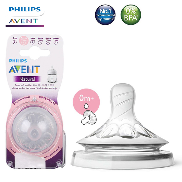 Núm ty Philips Avent ( Vỉ 2 núm ti ) mô phỏng tự nhiên Ty giả cho bé từ sơ sinh chống sặc, chống đầy hơi Tặng móc khóa xinh xắn thương hiệu Bamboo Life