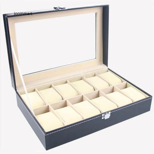 Hộp đựng đồng hồ cho nam và nữ bằng da cao cấp thiết kế 12 ngăn riêng biệt, các ngăn có miếng mút chống xê dịch và xước mặt đồng hồ KHUYẾN MÃI SỐC HÔM NAY