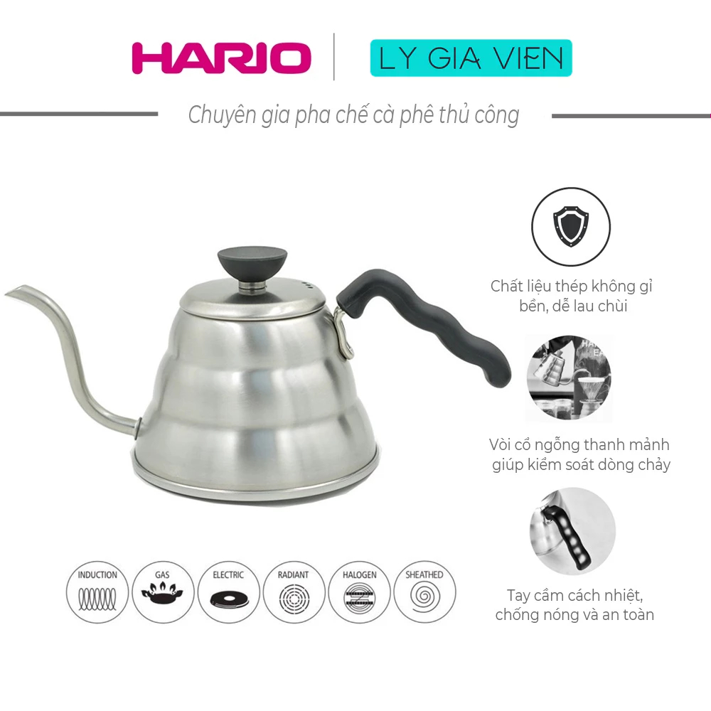 Ấm Pha Cà Phê Hario V60 Drip Kettle Bouno - 600Ml - Bạc