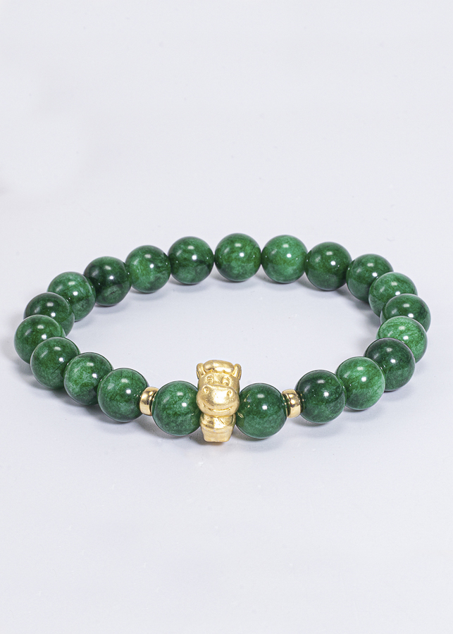 Vòng Tay Phong Thủy Nữ Đá Cẩm Thạch Sơn Thủy Phối Charm Tuổi Ngọ Bạc Mạ Vàng 24K Mệnh Mộc, Hỏa Ngọc Quý Gemstones